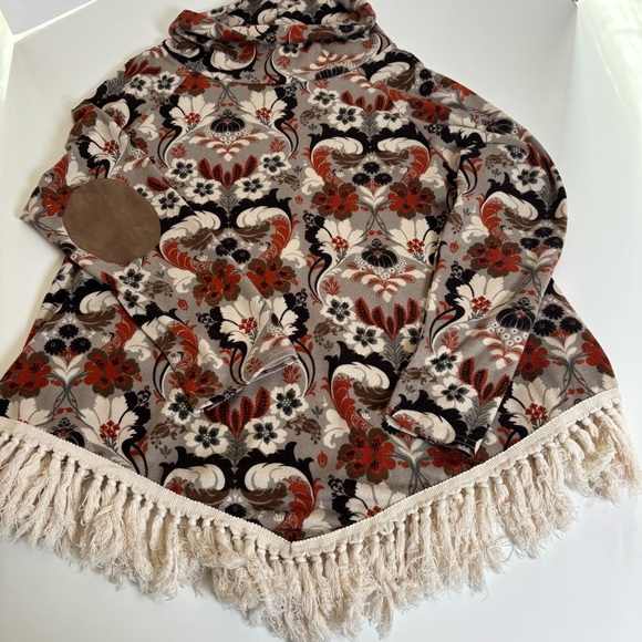 Entro vintage inspired poncho style fringed top large 60s 70s floral - Picture 10 of 12